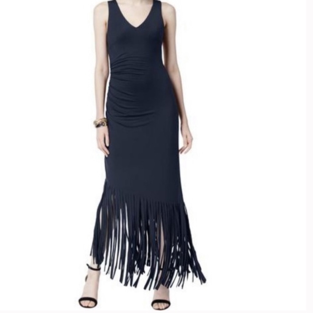 INC black maxi fringe dress